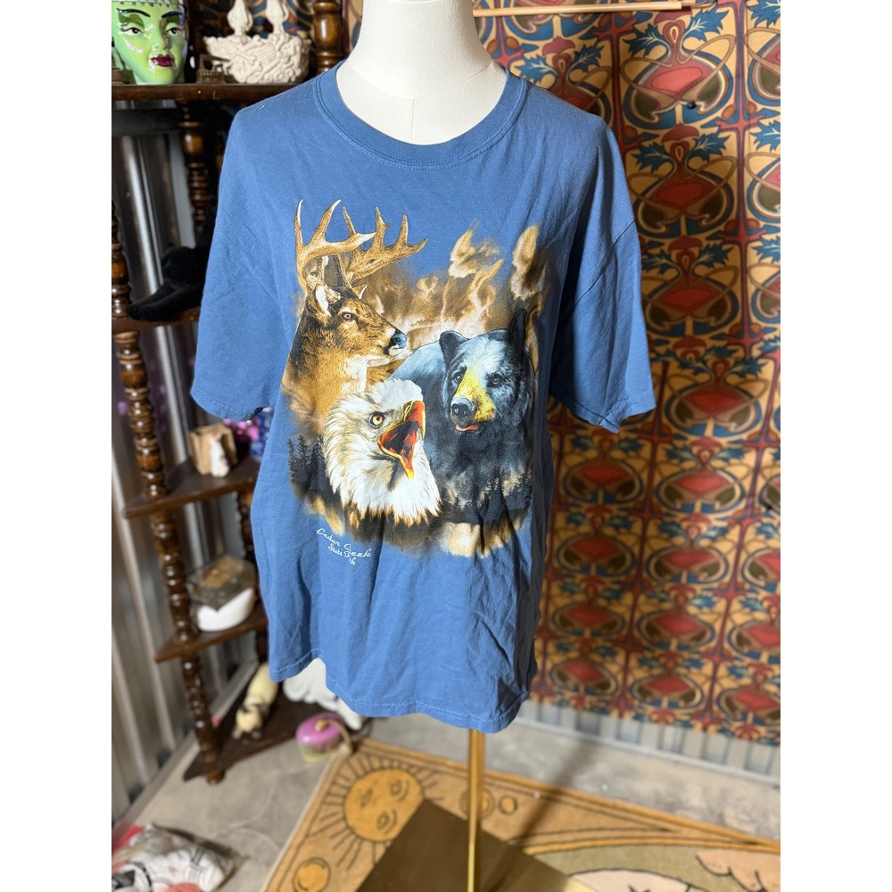 Gildan Ultra Cotton Blue Nature Animals Graphic T Shirt Size L